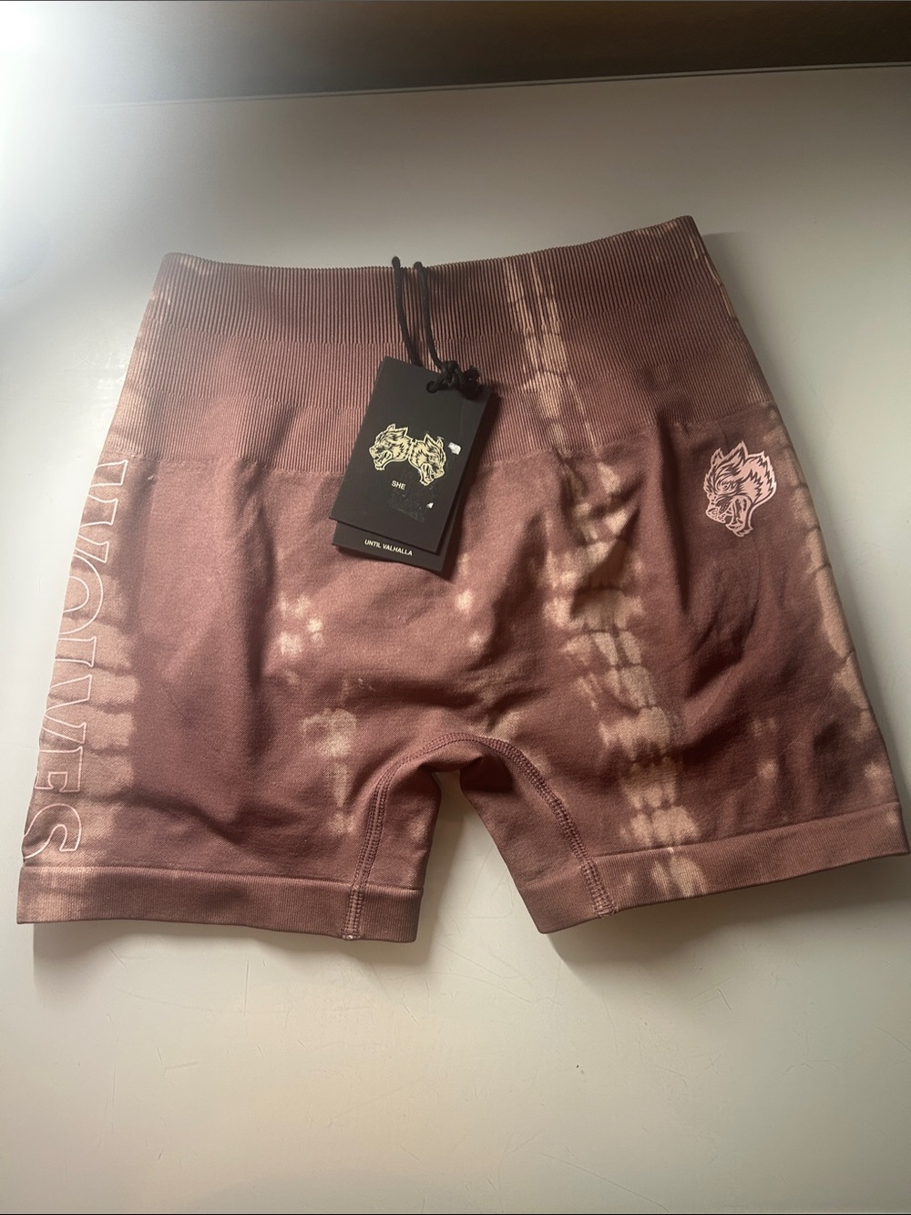 NWT Darc Sport Tie-Dye High-Rise Ribbed Biker Shorts โ Brown โ Size Small